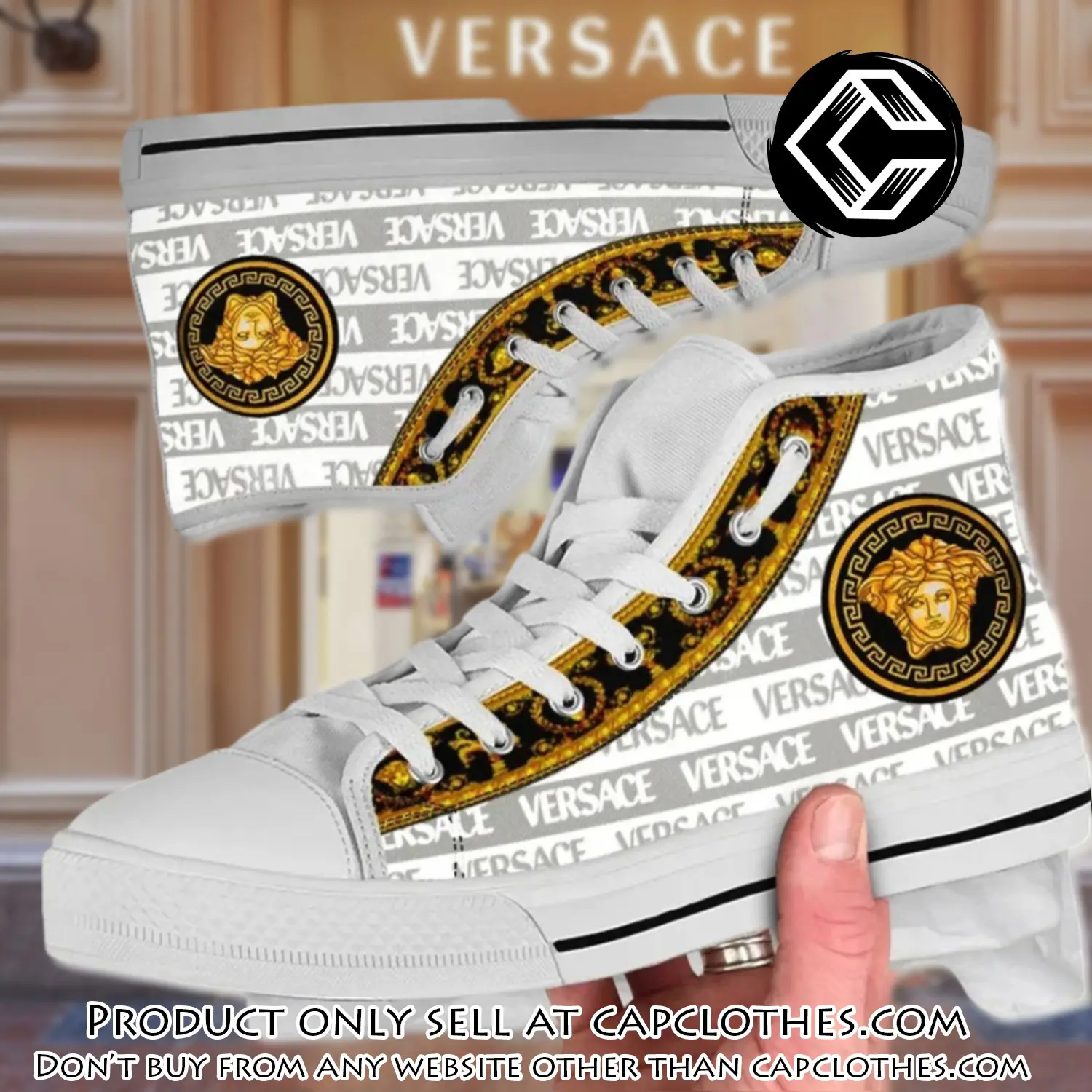 Versace new medusa gold white premium high top canvas shoes luxury brand gifts for men women cc4700958
